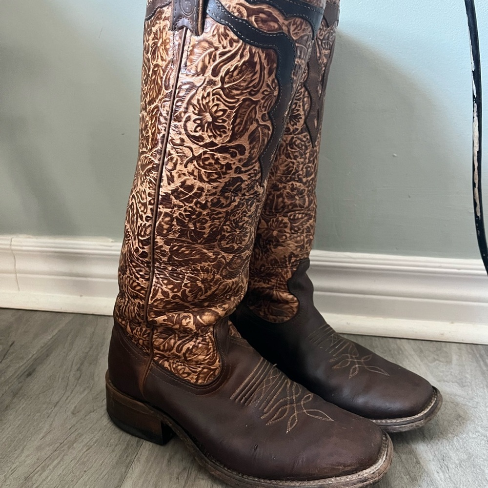 Brown Tooled Boulet Cowboy boots